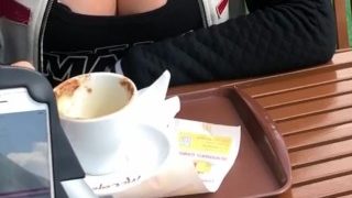 Busty teen has orgasms in public!